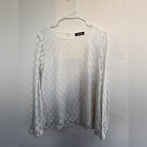 Nine West White Polka Dot Mesh Blouse